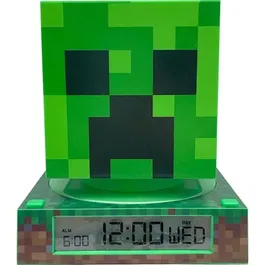 Kids Licensing - MIN3020 - Révéil et lampe veilleuse figurine 3D Minecraft, lumière douce, fonctionne sur piles AA incluses