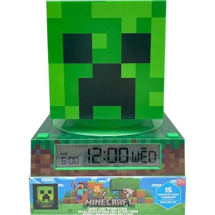 Kids Licensing - MIN3020 - Révéil et lampe veilleuse figurine 3D Minecraft, lumière douce, fonctionne sur piles AA incluses