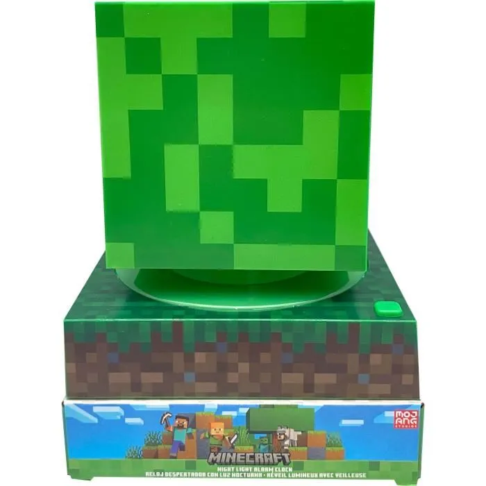 Kids Licensing - MIN3020 - Révéil et lampe veilleuse figurine 3D Minecraft, lumière douce, fonctionne sur piles AA incluses
