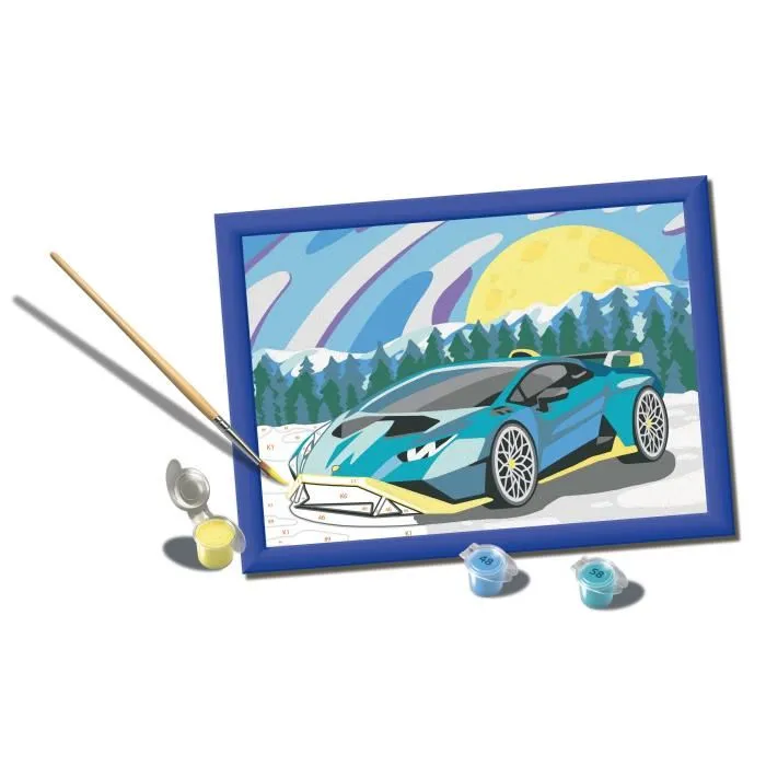 Ravensburger 25842 CreArt Kids - Kit de peinture par numéros Lamborghini, tableau 18x24 cm avec cadre, pots de peinture et pinceau, à partir de 7 ans