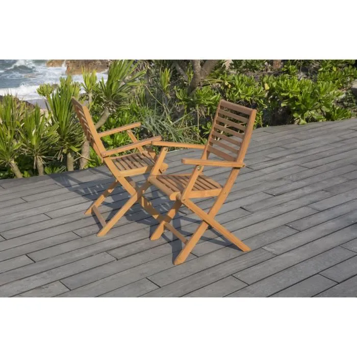 EDEN - Lot de 2 fauteuils de jardin pliants en bois d'eucalyptus certifié FSC - Robustes, confortables et pliables - Dimensions : 57,5 x 52,5 x 91 cm