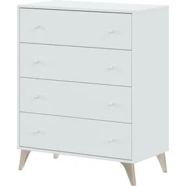 Commode Calicosy SWEET 4 Tiroirs Blanc Mélaminé avec Pieds en ABS - Dimensions L 77,5 x P 40 x H 95 cm - Montage à Faire Soi-Même