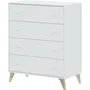 Calicosy Commode Sweet Blanc 4 tiroirs 95 x 77.5 x 40 cm en panneaux de particules, montage facile pour chambre
