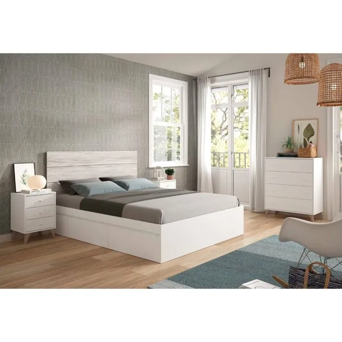 Calicosy Commode Sweet Blanc 4 tiroirs 95 x 77.5 x 40 cm en panneaux de particules, montage facile pour chambre