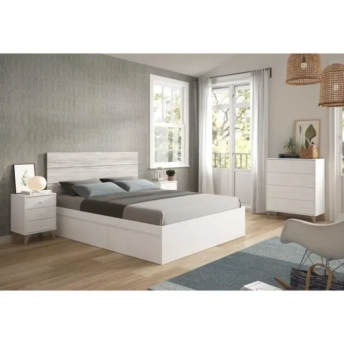 Calicosy Commode Sweet Blanc 4 tiroirs 95 x 77.5 x 40 cm en panneaux de particules, montage facile pour chambre