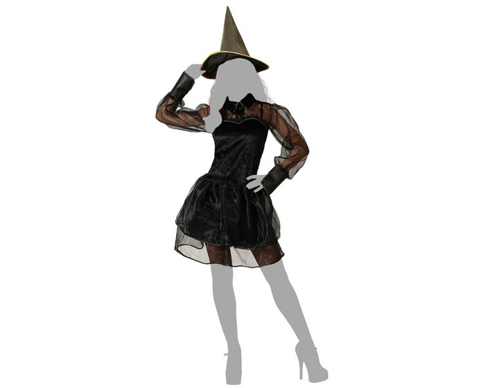 BigBuy Carnival Déguisement Sorcière Noire avec Robe Courte et Chapeau - Adulte M-L BigBuy Carnival Déguisement Sorcière Noire avec Robe Courte et Chapeau - Adulte M-L