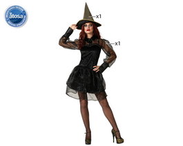 BigBuy Carnival Déguisement Sorcière Noire avec Robe Courte et Chapeau - Adulte M-L