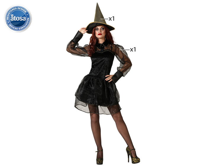 BigBuy Carnival Déguisement Sorcière Noire avec Robe Courte et Chapeau - Adulte M-L BigBuy Carnival Déguisement Sorcière Noire avec Robe Courte et Chapeau - Adulte M-L