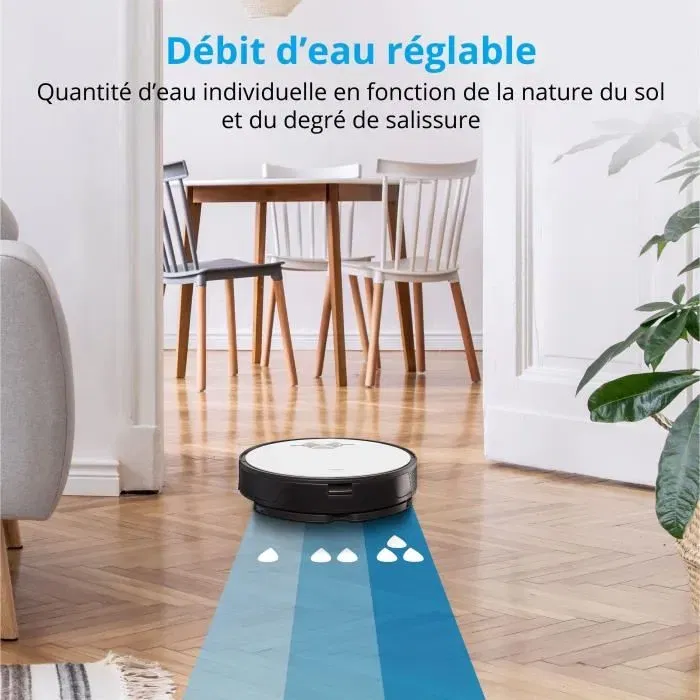 Robot aspirateur et laveur Medion X50 SW avec station de vidange, navigation laser 360°, puissance 8000 Pa, gestion des zones interdites, pour passage sous meubles (8,5 cm)