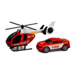 TACHAN Pack Hélicoptère et Camion de Pompiers avec Lumières et Sons 1:14