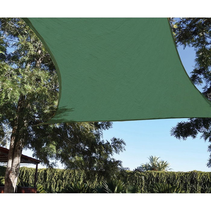 Faura Voile d'ombrage carrée verte 5 x 5 m avec anneaux inox et corde, traitement anti-UV, occultation 100%