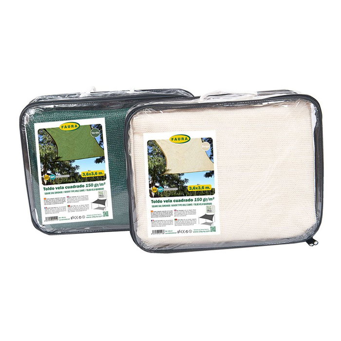 Faura Voile d'ombrage carrée verte 5 x 5 m avec anneaux inox et corde, traitement anti-UV, occultation 100%