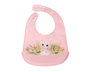 KioKids Babero Biberon Silicona - Bavoir en silicone imperméable avec poche attrape-miettes, design chat rose, réglable, facile à nettoyer - Kiokids