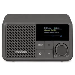 Medion Radio Bluetooth DAB+ FM Portable avec Écran Couleur TFT 1.47", Protection IPX1, Batterie, 40 Stations, Égaliseur, Alarme - Gris
