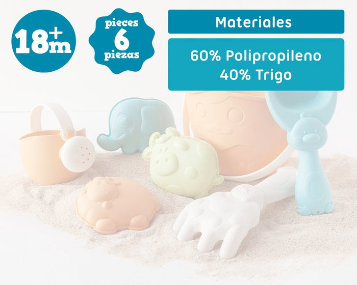 KioKids Set de Seau de Plage avec Animaux - Seau, Pelle, Râteau, Arrosoir et 3 Moules (6 Pièces) - Couleurs Douces - Enfant +18 Mois KioKids Set de Seau de Plage avec Animaux - Seau, Pelle, Râteau, Arrosoir et 3 Moules (6 Pièces) - Couleurs Douces - Enfant +18 Mois
