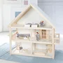 Roba - Maison de poupée en bois 3 étages avec 16 pièces de mobilier et 4 poupées - Naturel Blanc Gris
