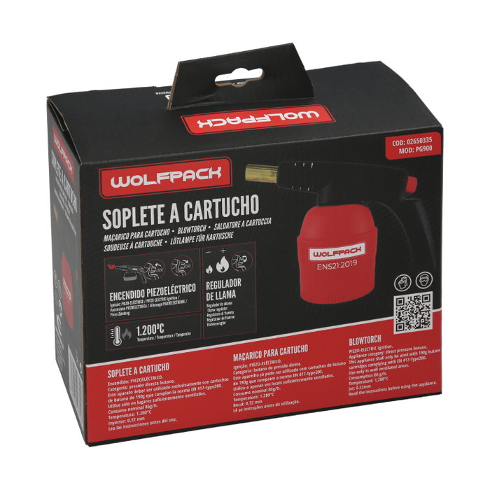 WOLFPACK LINEA PROFESIONAL Soplete à Cartouche avec Corps ABS et Allumage Piézoélectrique
