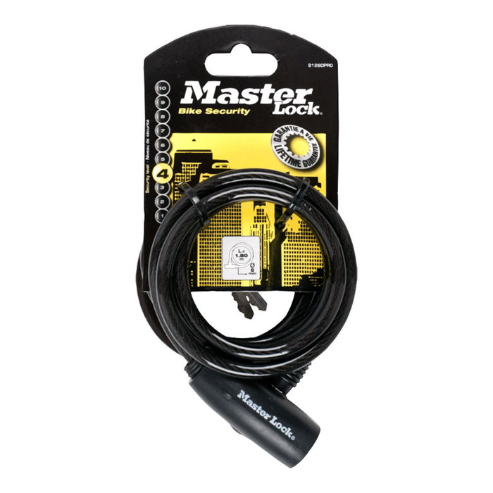 Master Lock Câble de sécurité enroulable avec clé, Ø0,8 x 180 cm