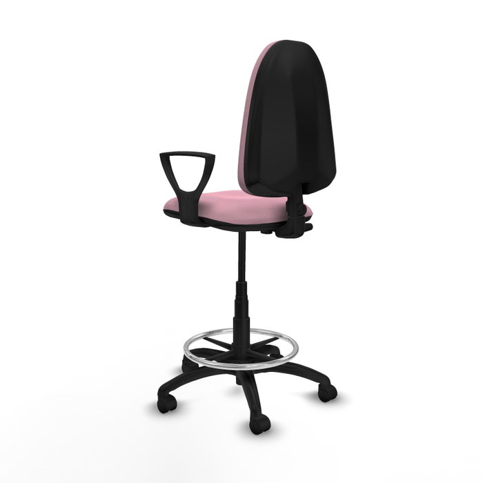 Tabouret Aýna taburete Contact permament de base Tissu Rose Structure polyamide noire Accoudoirs fixes Sans appui-tête Roulettes en nylon 50 mm