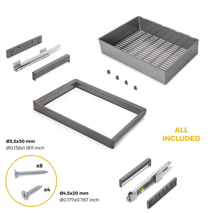 Emuca Kit Quartz Panier Métallique et Rack Ajustable, Finition Titane