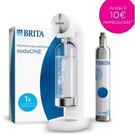 BRITA - SodaONE Machine à soda pétillante, blanche, avec 1 bouteille 1L et 1 cylindre de CO2 inclus