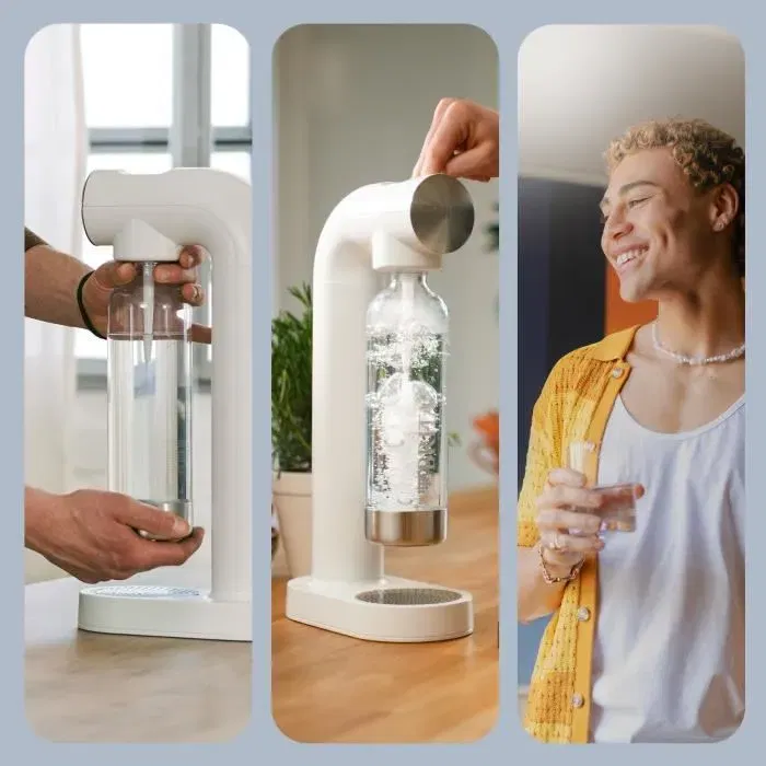 BRITA - SodaONE Machine à soda pétillante, blanche, avec 1 bouteille 1L et 1 cylindre de CO2 inclus