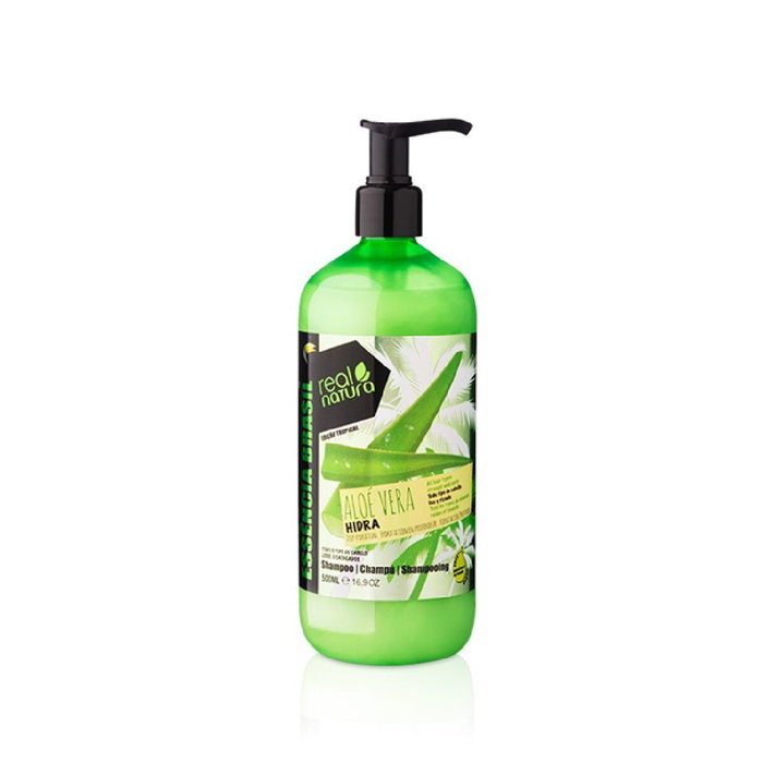 Real Natura Shampooing sans sel à l'aloe vera hydratant - 500 mL - Pour cheveux secs et abîmés, brillance et douceur Real Natura Shampooing sans sel à l'aloe vera hydratant - 500 mL - Pour cheveux secs et abîmés, brillance et douceur