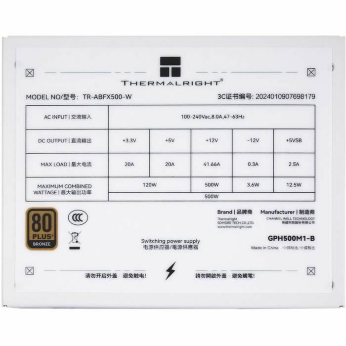 Thermalright ABFX 500 W Blanc SFX 80 PLUS Bronze Thermalright ABFX 500 W Blanc SFX 80 PLUS Bronze