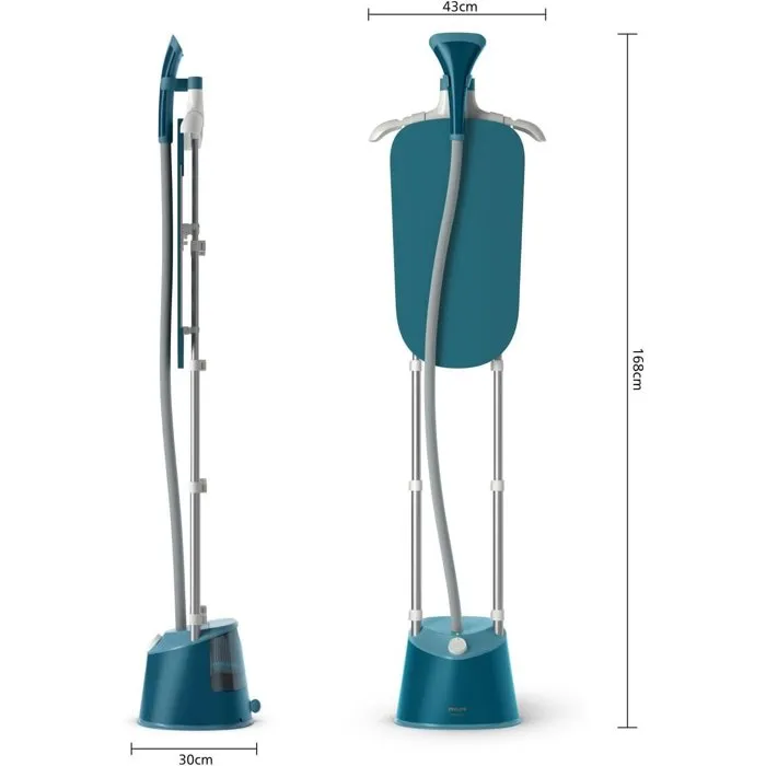 Philips STE1040/20 Défroisseur sur Pieds Série 1000, 1800W, 36 g/min Vapeur Continue, Planche StyleBoard, Réservoir 1.8L Amovible, Chauffage 45s, Bleu