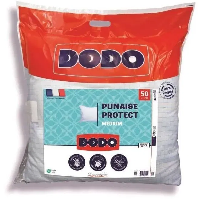 Dodo Oreiller médium 50x70 cm blanc - 550 g, protection anti-acarien, anti-punaise et anti-moustique - Fabriqué en France