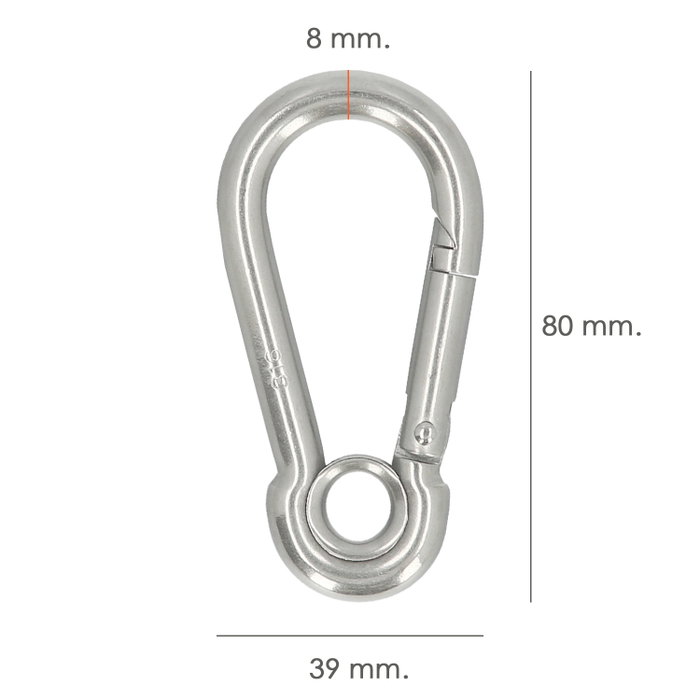 WOLFPACK LINEA PROFESIONAL Mousqueton pompier inoxydable à œil 80 mm