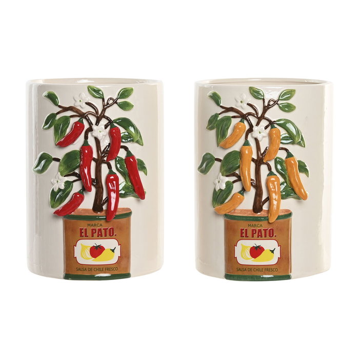 Home ESPRIT Vase Céramique Urbaine Poivrons Blanc Rouge Vert (2 Unités) Home ESPRIT Vase Céramique Urbaine Poivrons Blanc Rouge Vert (2 Unités)