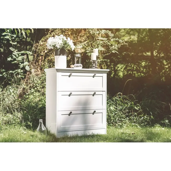 LANDWOOD 3S - Commode 3 tiroirs blanche style campagne - Dimensions L80 x P45 x H90 cm