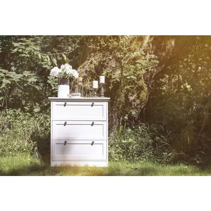 LANDWOOD 3S - Commode 3 tiroirs blanche style campagne - Dimensions L80 x P45 x H90 cm