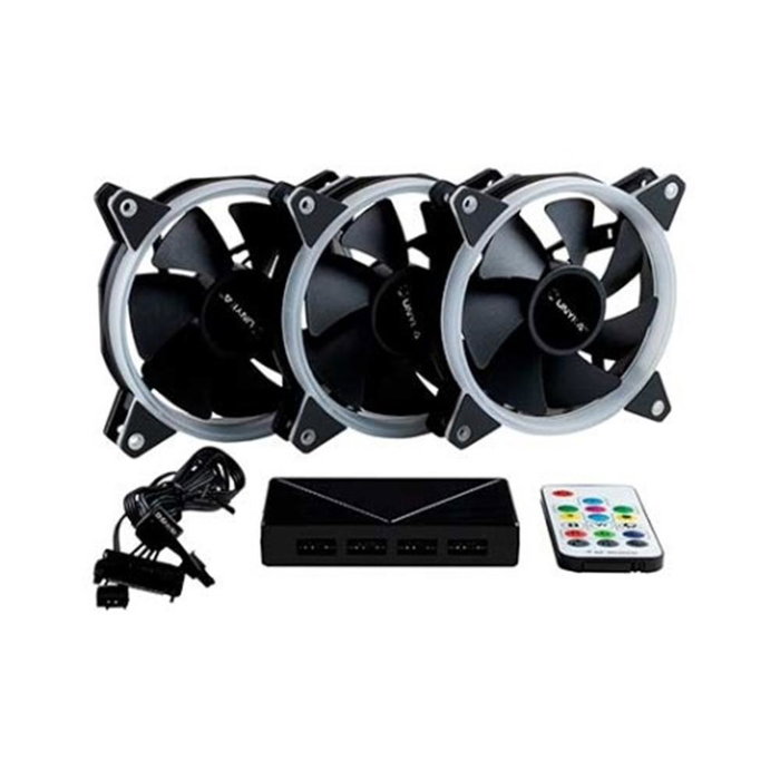 Unykach Kit de 3 ventilateurs CPU Gaming Ring 120mm ARGB LED Noir - Contrôleur inclus 12V 53.02 CFM