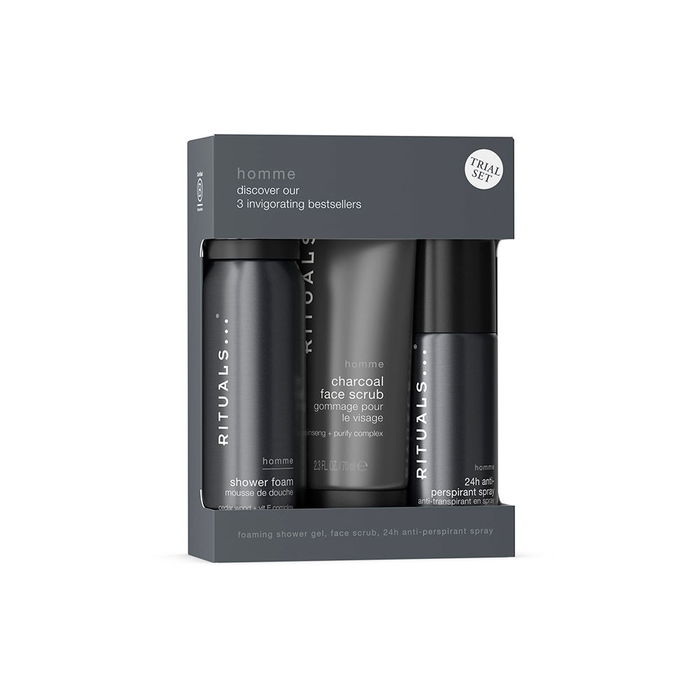 Rituals Coffret Essentiels Homme 3 Unités : Gel Douche Moussant 50ml, Déodorant Spray 50ml, Gommage Visage 70ml