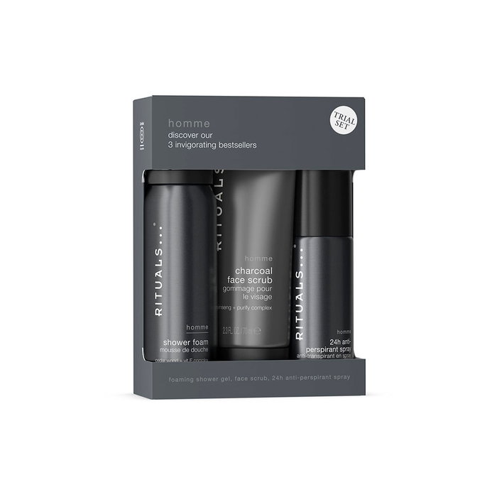 Rituals Coffret Essentiels Homme 3 Unités : Gel Douche Moussant 50ml, Déodorant Spray 50ml, Gommage Visage 70ml