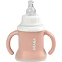 Beaba Evoluclip Tasse d'apprentissage 3-en-1 - Vieux rose - Biberon, Gourde, Verre - Pour bébé - Facile à nettoyer
