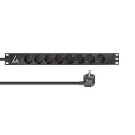 Lanview Multiprise de Rack 19" 1U avec 8 Prises Schuko Type F, 16A, Interrupteur Principal et Câble d'Alimentation de 2 mètres