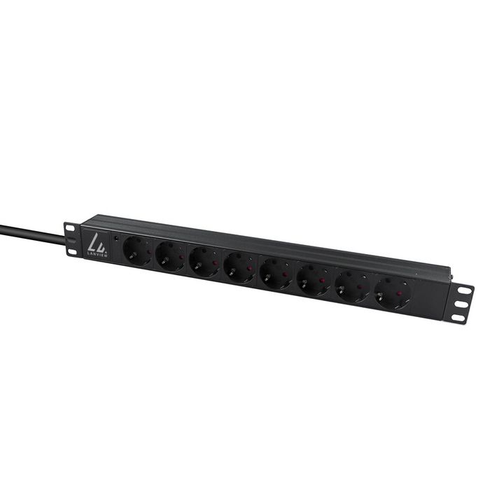 Lanview Multiprise de Rack 19" 1U avec 8 Prises Schuko Type F, 16A, Interrupteur Principal et Câble d'Alimentation de 2 mètres