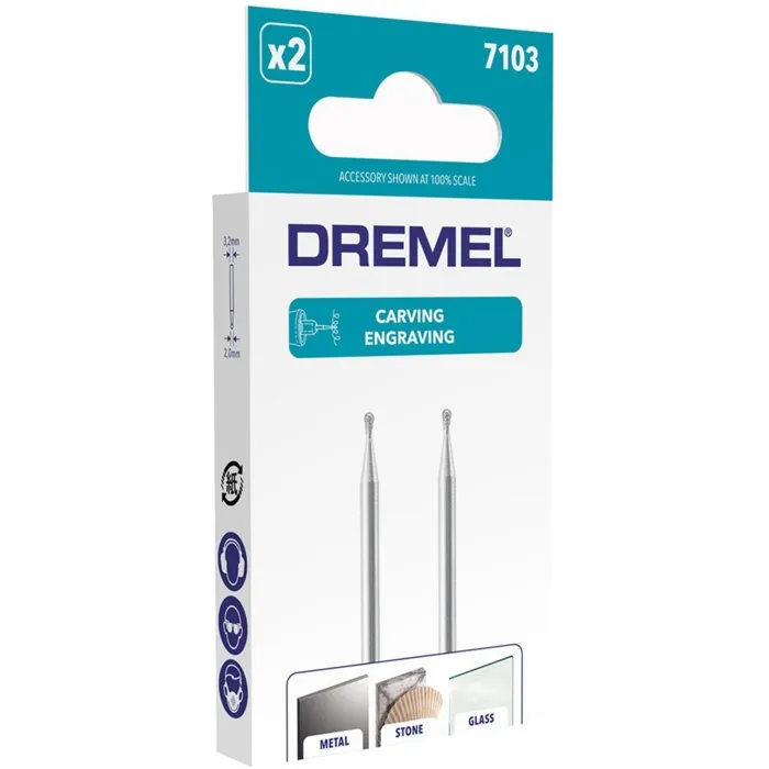 Dremel 7103 Lot de 2 pointes diamantées 2mm pour Dremel - Gravure, sculpture, découpe sur bois, verre, métal, céramique