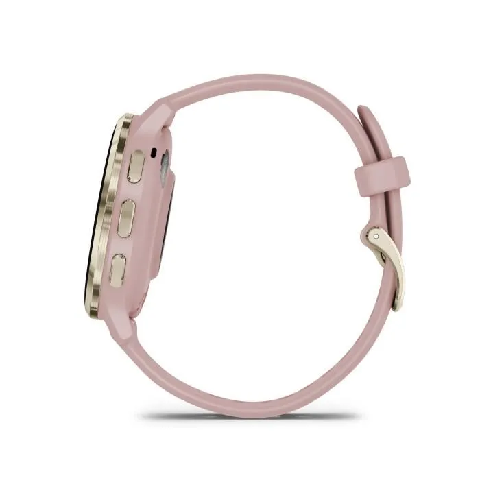 Garmin Montre Connectée Venu 3S - Boîtier 30.4mm Acier Soft Gold et Bracelet Silicone Rose - GPS, Autonomie 14 Jours