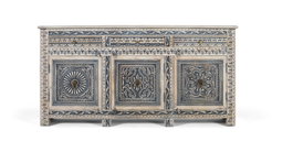 GINER Y COLOMER Buffet en bois de manguier avec 3 tiroirs et 3 portes, blanc et bleu