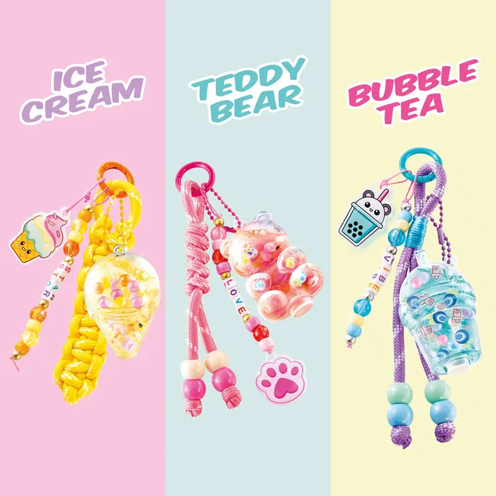 Canal Toys - Style 4 Ever - Set de Porte-Clés DIY pour Créer 3 Porte-Clés Personnalisés avec Aquacharms XXL (Bubble Tea, Glace, Ourson), Paracords et Accessoires - OFG 367