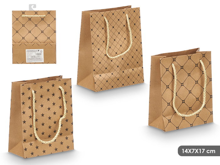 PINCELLO Sac à anses Kraft assorti de 3 motifs PINCELLO Sac à anses Kraft assorti de 3 motifs