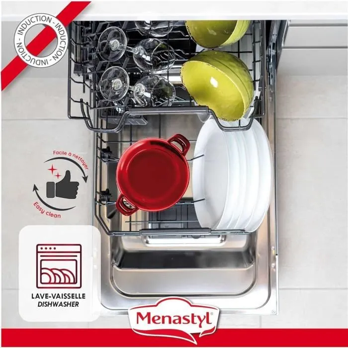 Menastyl - Marmite à Moules en Acier Émaillé Noir - Plat et Récipient de Service Intégrés - 2,7 L (18 cm) - Compatible Tous Feux Induction - Réf. 3645562