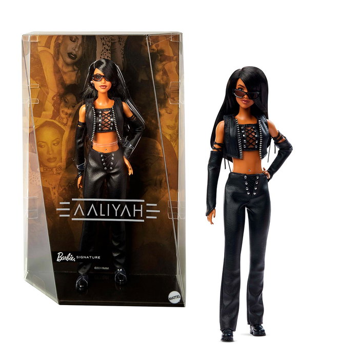 Barbie - Poupée collectionnable Barbie Signature Aaliyah Hrm80 Mattel - 29 cm - Cheveux noirs - Tenue en simili cuir noir Barbie - Poupée collectionnable Barbie Signature Aaliyah Hrm80 Mattel - 29 cm - Cheveux noirs - Tenue en simili cuir noir