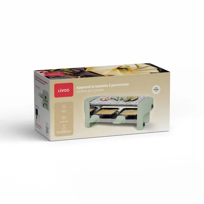 Livoo DOC369VE Appareil à raclette compact pour 2 personnes