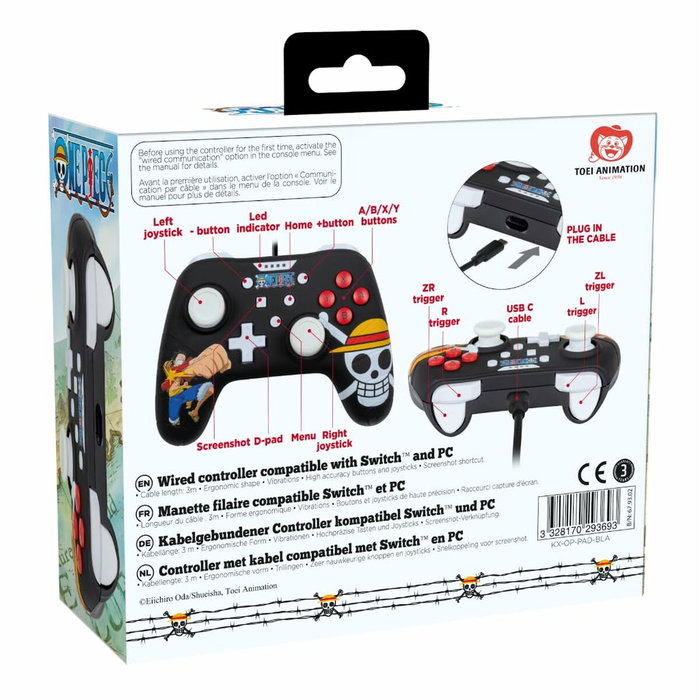 Konix Manette One Piece Luffy - Filaire 3 m - Nintendo Switch & PC