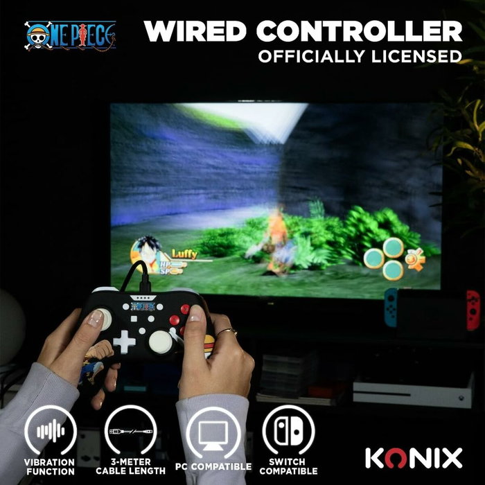 Konix Manette One Piece Luffy - Filaire 3 m - Nintendo Switch & PC
